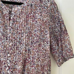 J. Crew Cotton and Silk Voile Floral Pintuck Top M